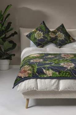 One Hundred Stars Kew Passion Flower Grey Velvet Throw| Velvet Throws