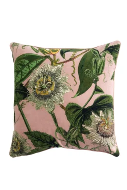 One Hundred Stars Kew Passion Flower Pink Velvet Square Cushion| Cushions