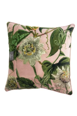 One Hundred Stars Kew Passion Flower Pink Velvet Square Cushion| Cushions