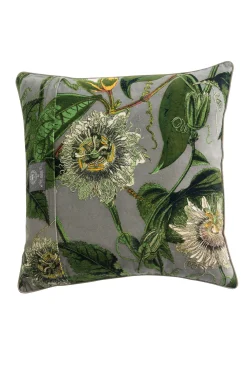 One Hundred Stars Kew Passion Flower Stone Velvet Square Cushion| Cushions