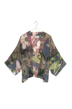 One Hundred Stars Kew Protea Grey Kimono|Women Short Kimonos