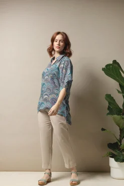 One Hundred Stars Marbled Blue Tunic Top|Women Tops