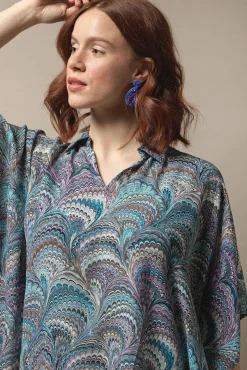 One Hundred Stars Marbled Blue Tunic Top|Women Tops