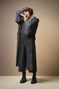 One Hundred Stars Marbled Indigo Crepe Long Kimono|Women Long Kimonos