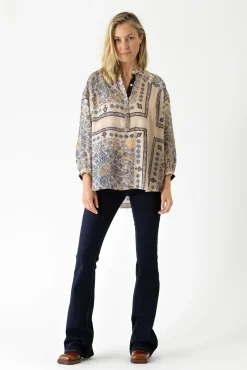 One Hundred Stars Mehndi Blue Darcy Shirt|Women Tops