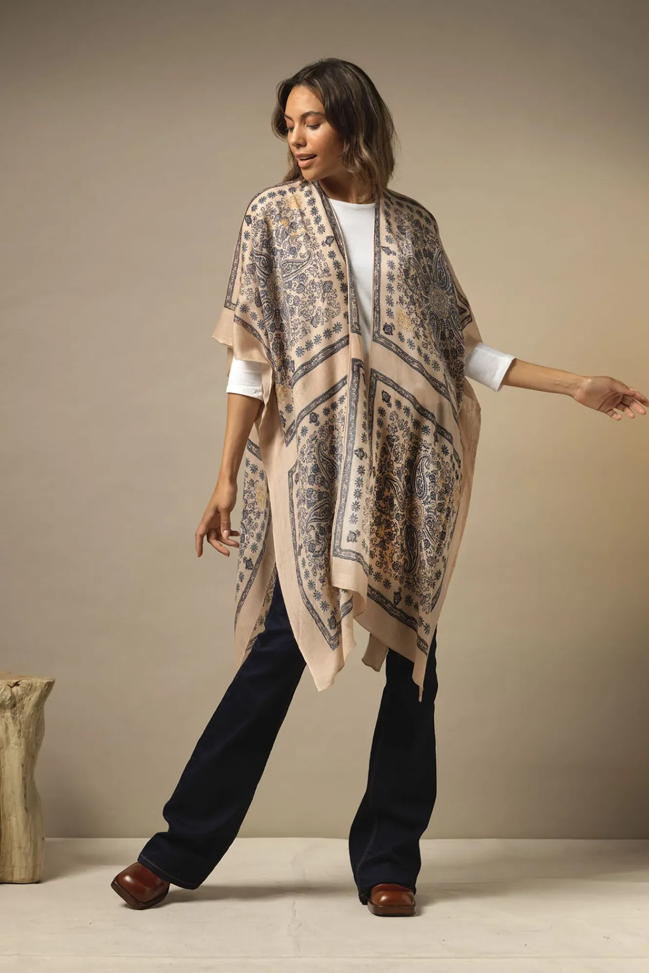 One Hundred Stars Mehndi Blue Wool Throwover|Women Wool Throwovers