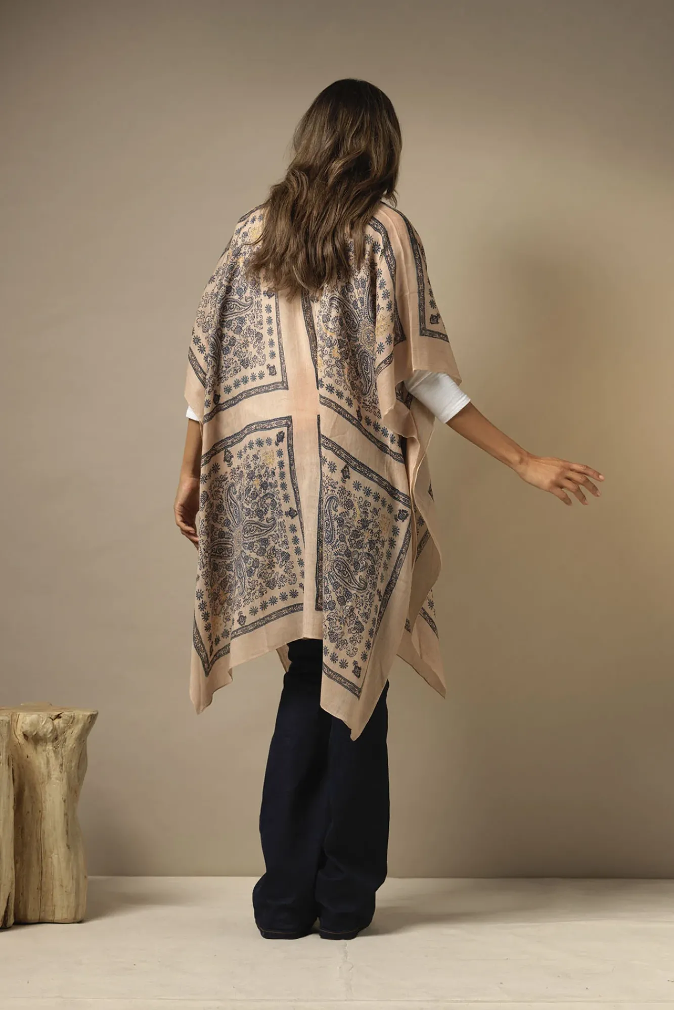 One Hundred Stars Mehndi Blue Wool Throwover|Women Wool Throwovers