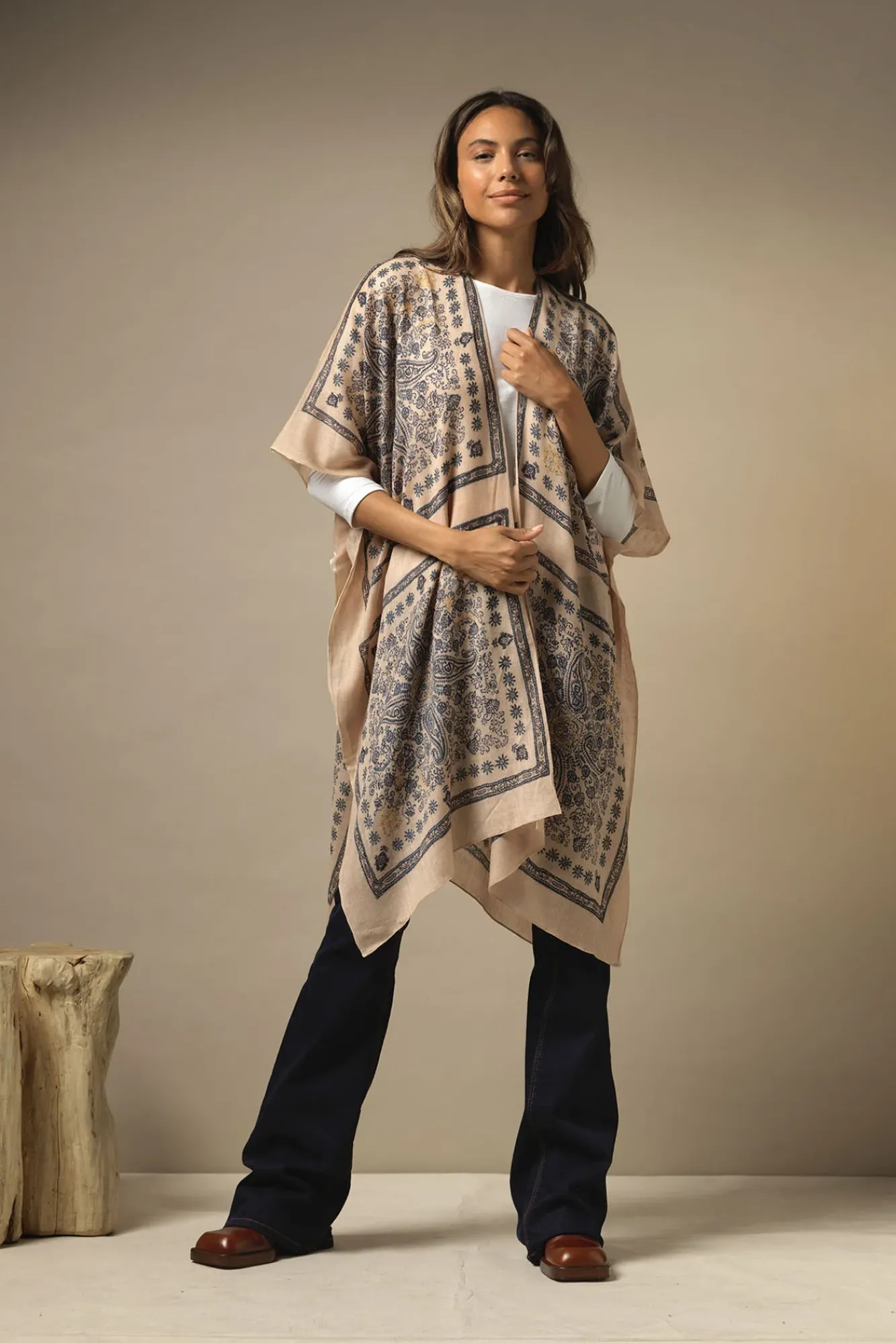 One Hundred Stars Mehndi Blue Wool Throwover|Women Wool Throwovers