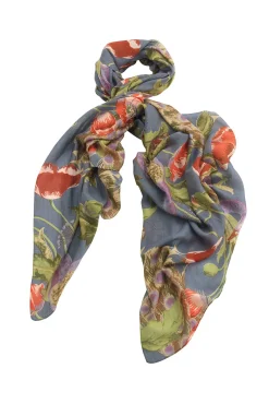 One Hundred Stars Peacock And Poppies Grey Scarf| Scarves
