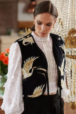 One Hundred Stars Stork Black Gilet|Women Gilets