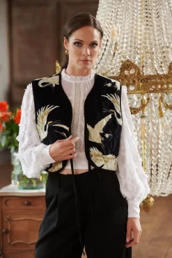One Hundred Stars Stork Black Gilet|Women Gilets