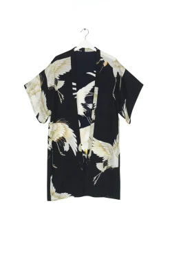 One Hundred Stars Stork Black Midi Kimono|Women Midi Kimonos