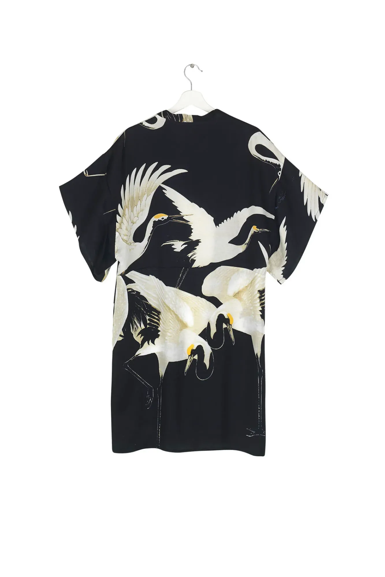 One Hundred Stars Stork Black Midi Kimono|Women Midi Kimonos
