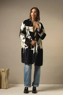 One Hundred Stars Stork Black Velvet Boyfriend Jacket|Women Velvet Coats