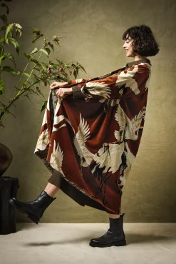 One Hundred Stars Stork Cigar Velvet Duster Coat|Women Velvet Coats