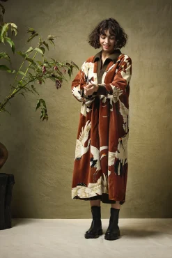 One Hundred Stars Stork Cigar Velvet Duster Coat|Women Velvet Coats