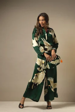 One Hundred Stars Stork Forest Green Darcy Shirt|Women Tops