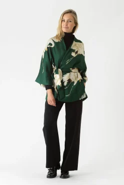 One Hundred Stars Stork Forest Green Wrap Jacket|Women Wrap Jackets
