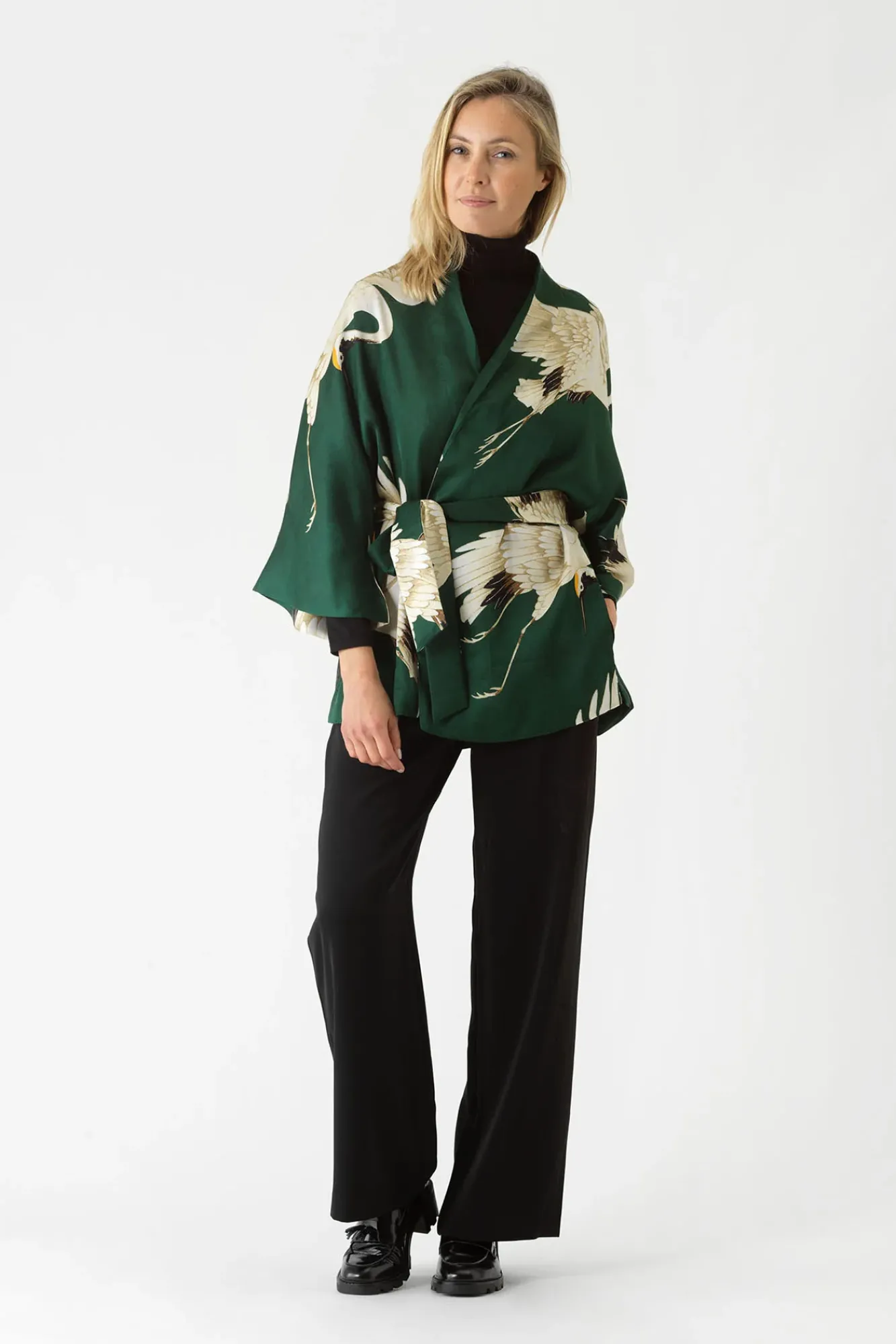 One Hundred Stars Stork Forest Green Wrap Jacket|Women Wrap Jackets