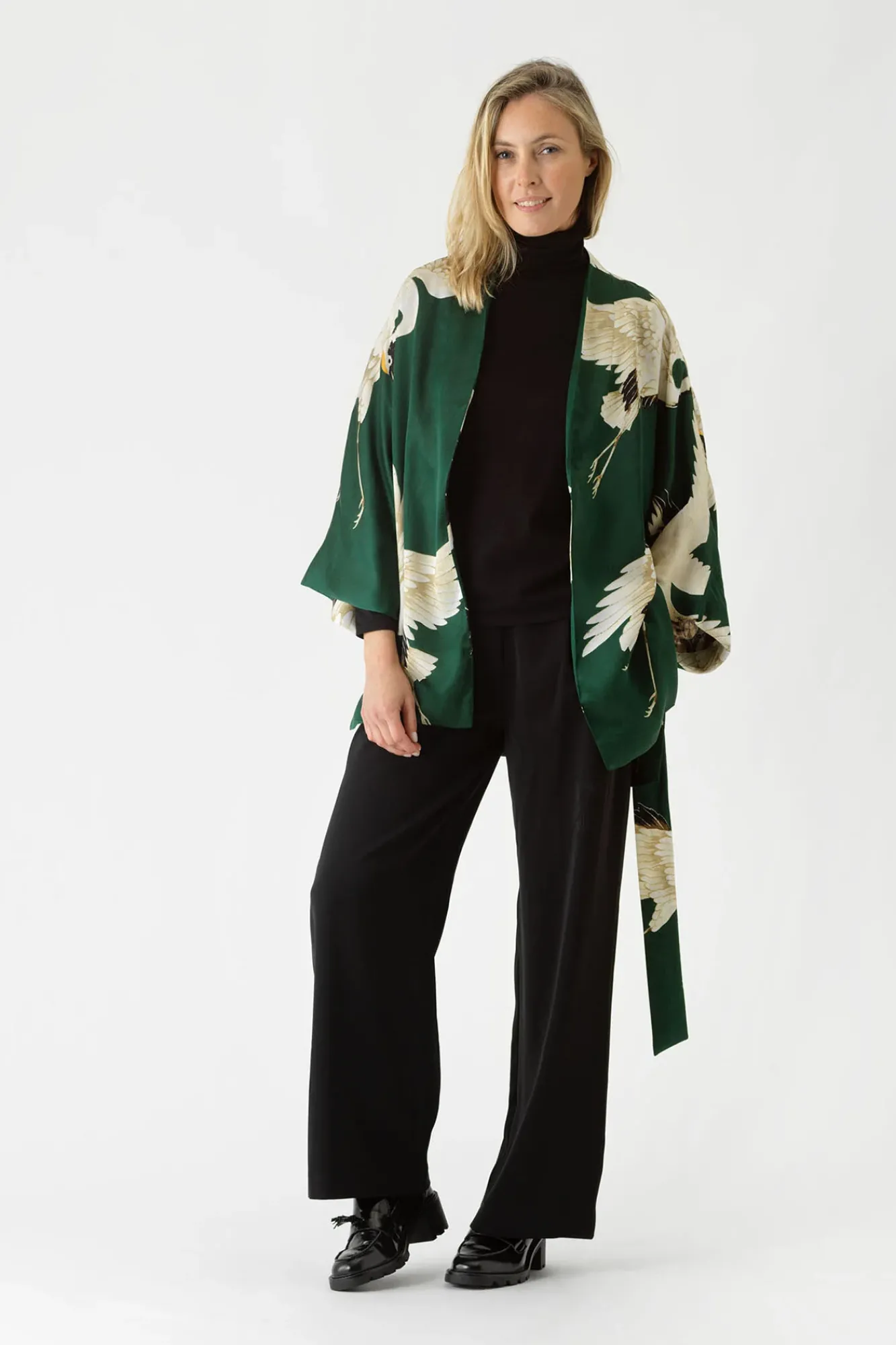 One Hundred Stars Stork Forest Green Wrap Jacket|Women Wrap Jackets