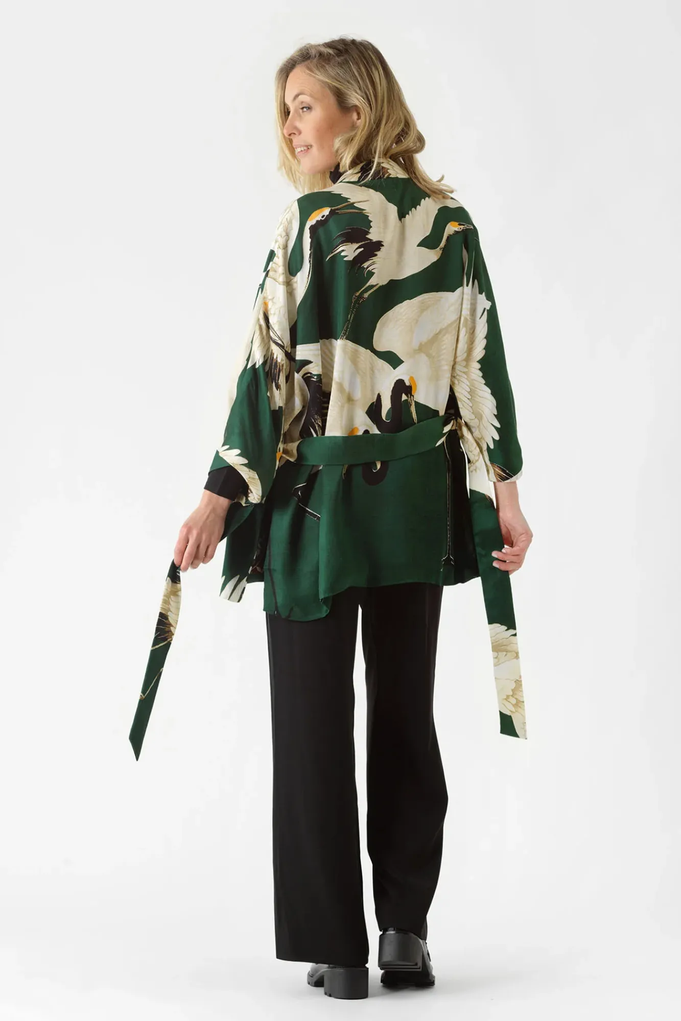 One Hundred Stars Stork Forest Green Wrap Jacket|Women Wrap Jackets