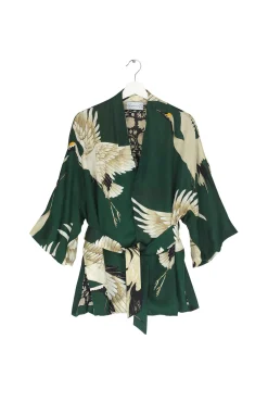 One Hundred Stars Stork Forest Green Wrap Jacket|Women Wrap Jackets