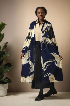 One Hundred Stars Stork Navy Velvet Duster Coat|Women Velvet Coats