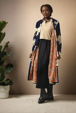 One Hundred Stars Stork Navy Velvet Duster Coat|Women Velvet Coats