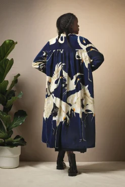 One Hundred Stars Stork Navy Velvet Duster Coat|Women Velvet Coats