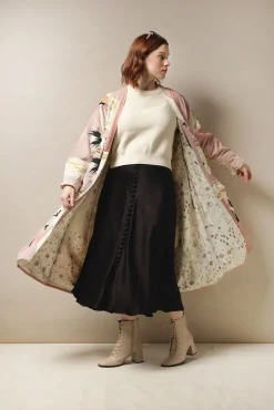 One Hundred Stars Stork Pink Velvet Duster Coat|Women Velvet Coats