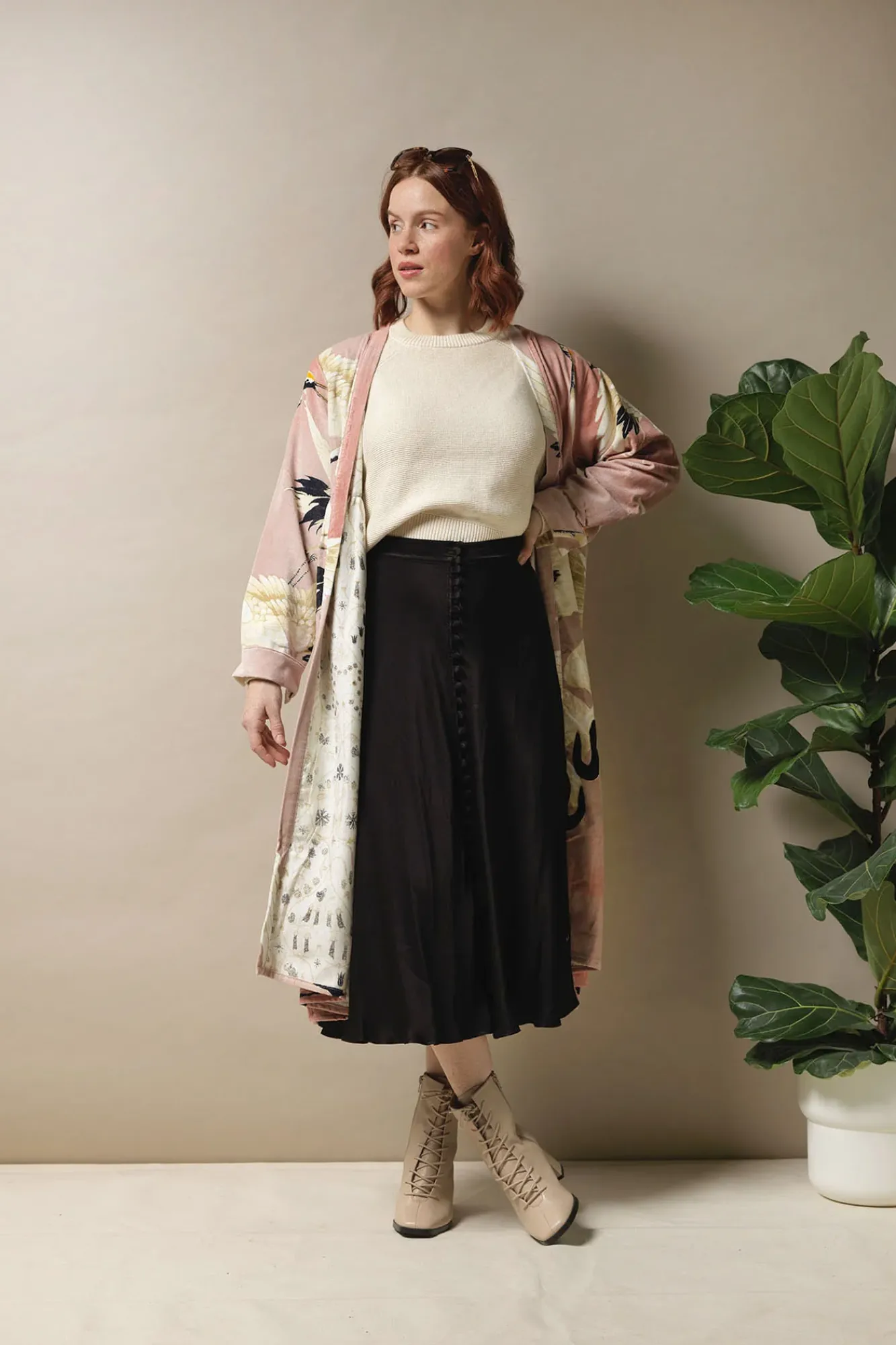 One Hundred Stars Stork Pink Velvet Duster Coat|Women Velvet Coats