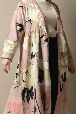 One Hundred Stars Stork Pink Velvet Duster Coat|Women Velvet Coats