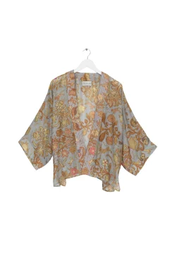 One Hundred Stars Tudor Rose Grey Kimono|Women Short Kimonos