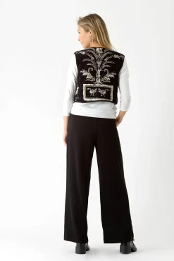 One Hundred Stars Vintage Damask Black Gilet|Women Gilets