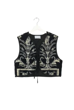 One Hundred Stars Vintage Damask Black Gilet|Women Gilets