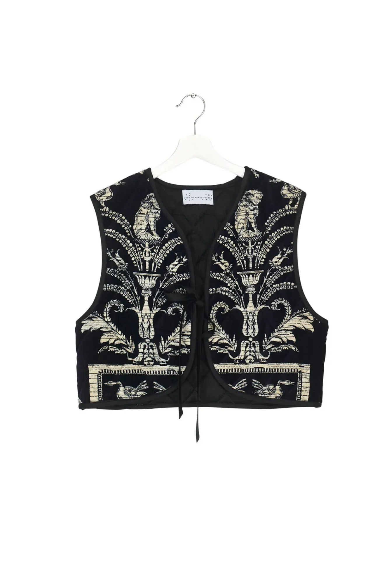 One Hundred Stars Vintage Damask Black Gilet|Women Gilets
