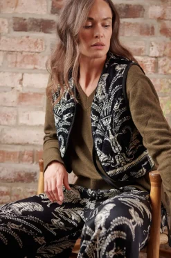 One Hundred Stars Vintage Damask Black Gilet|Women Velvet Coats