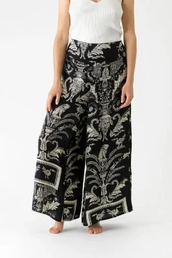 One Hundred Stars Vintage Damask Black Palazzo Pant|Women Palazzo Pants