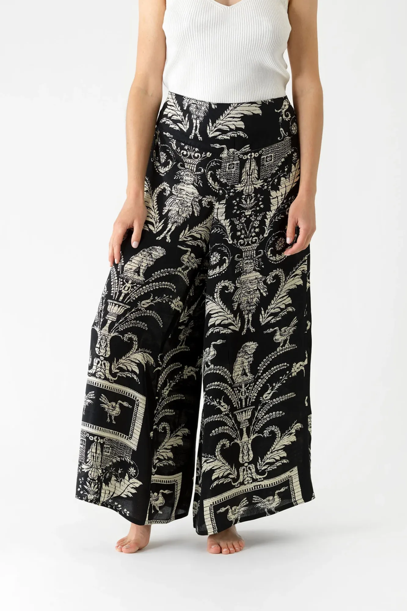 One Hundred Stars Vintage Damask Black Palazzo Pant|Women Palazzo Pants
