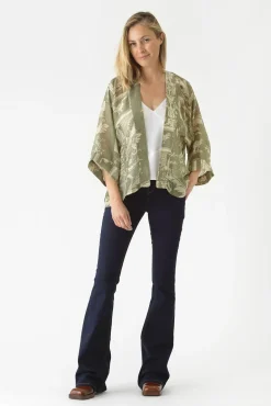 One Hundred Stars Vintage Damask Sage Kimono|Women Short Kimonos