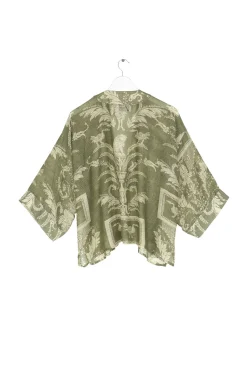 One Hundred Stars Vintage Damask Sage Kimono|Women Short Kimonos