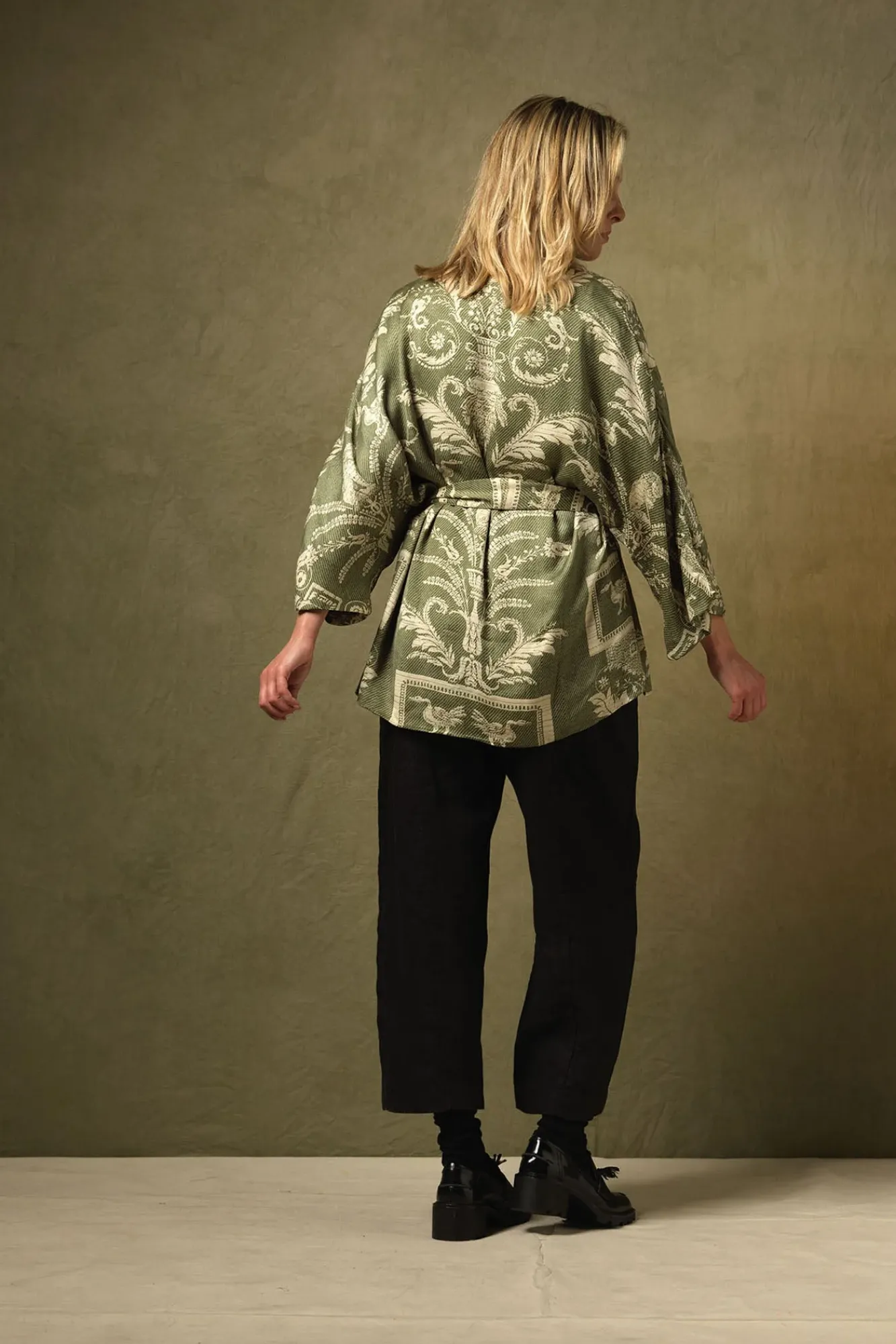 One Hundred Stars Vintage Damask Sage Wrap Jacket|Women Wrap Jackets