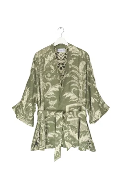 One Hundred Stars Vintage Damask Sage Wrap Jacket|Women Wrap Jackets