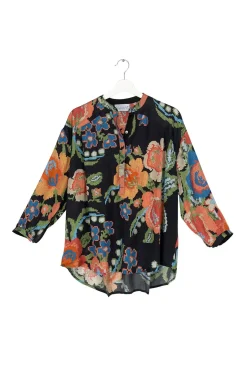One Hundred Stars Woven Flower Black Darcy Shirt|Women Tops