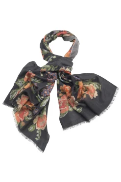 One Hundred Stars Woven Flower Black Wool Scarf| Wool Scarves