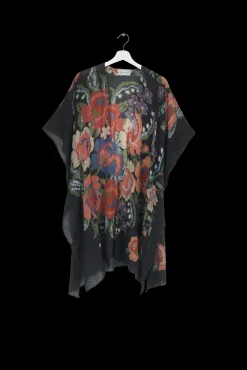 One Hundred Stars Woven Flower Black Wool Throwover|Women Wool Throwovers